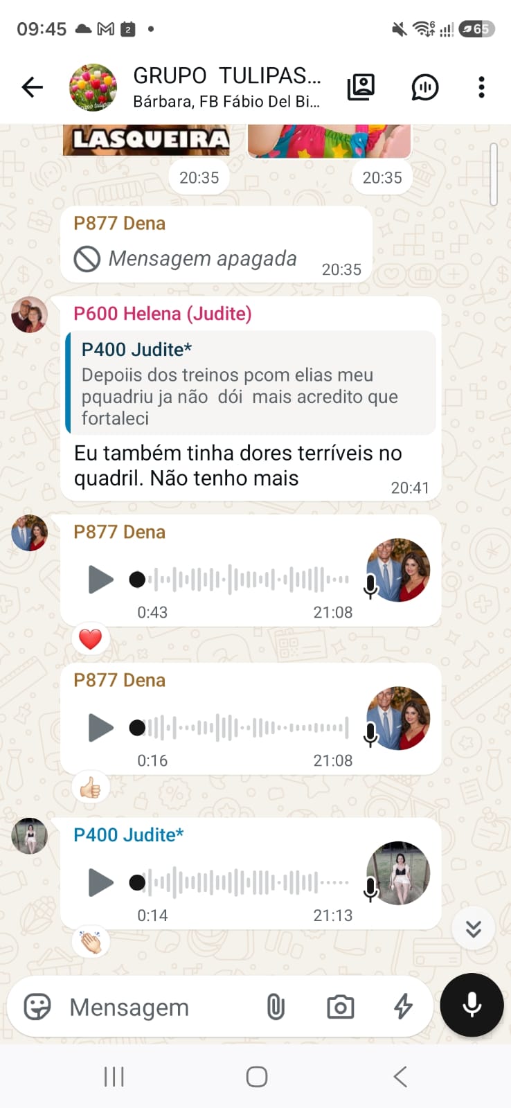 Print do grupo: vídeo de uma aluna dançando forró numa festa, com comentário brincando que as aulas do Professor Elias terminam na pista de dança.